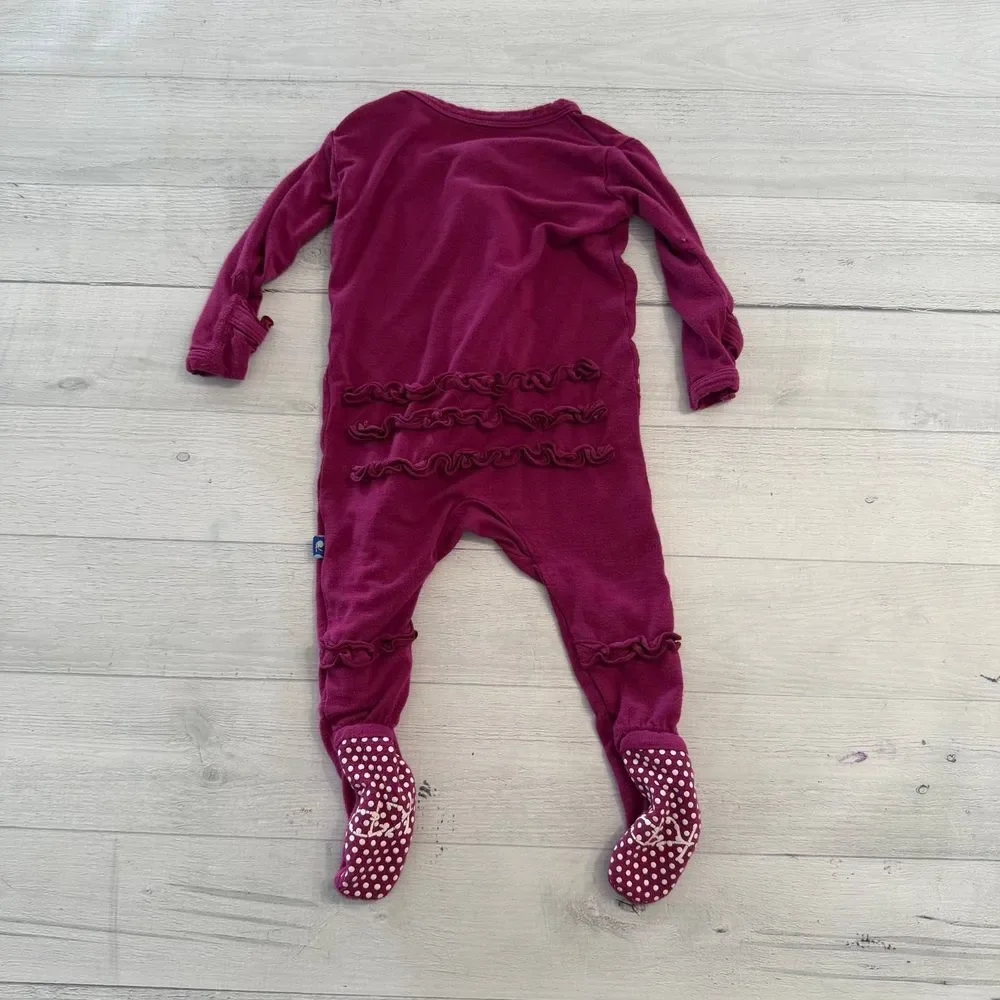 Kickee pants baby girls‎ pink ruffle snap button footed sleeper 3/6 months